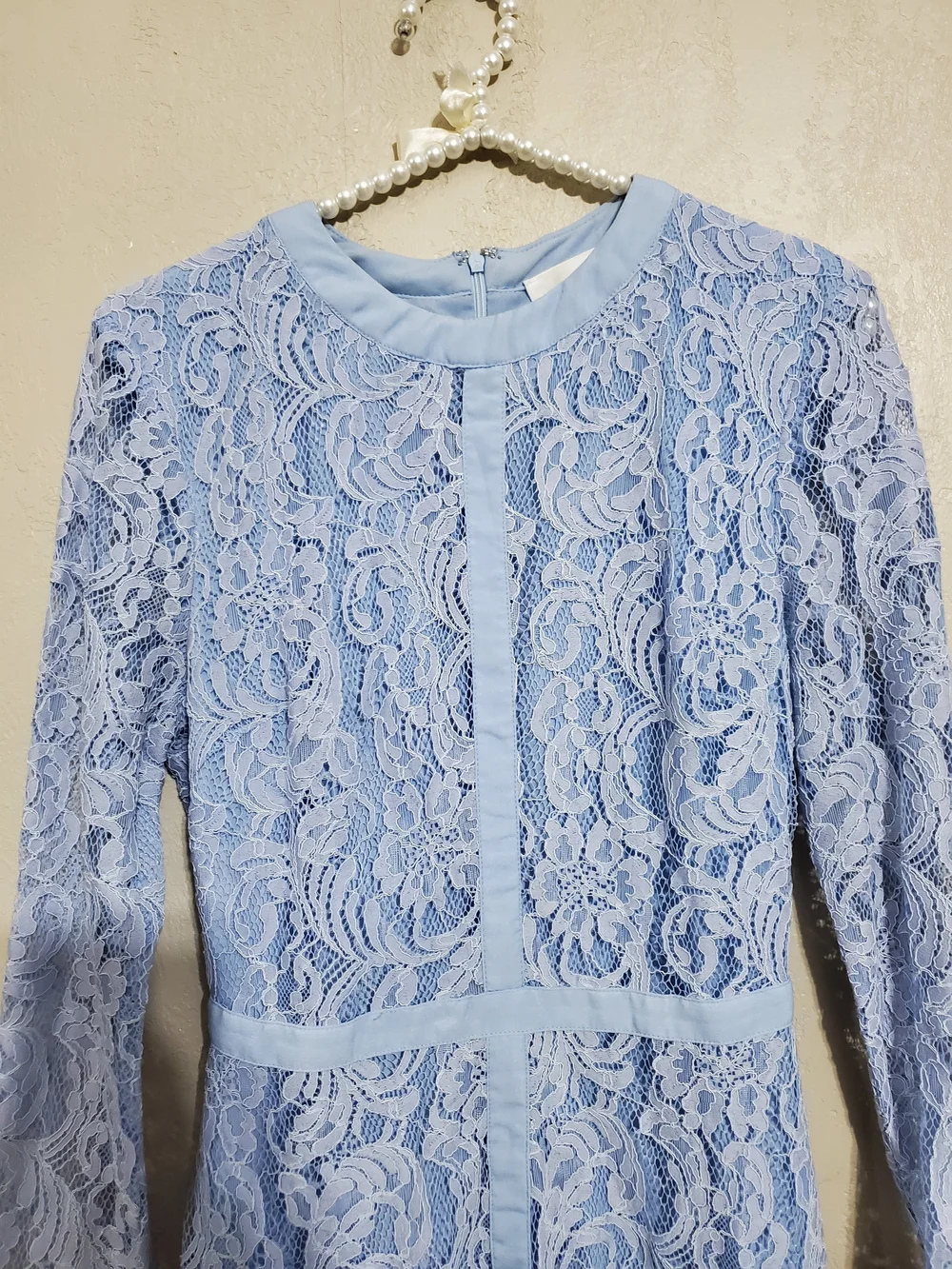 Adelyn Rae Pale Blue Lace Long-Sleeve Sheath Dress - Picture 5 of 9